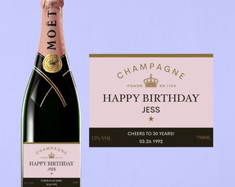 printable editable champagne birthday bottle labels etsy new zealand