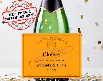 Custom Engagement Orange Champagne Label * Personalized Engagement Gift * Wedding Gift * You're Engaged * Couple Gift * Champagne * Wine *