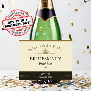 Bridesmaid Prosecco Champagne Labels | Maid of Honour Proposal | Will You Be My Bridesmaid | Bridesmaid Gift Box | Wedding Party Gifts |