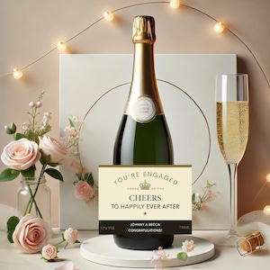 Autocollants personnalisés d'étiquette de champagne de célébration de fiançailles pour des cadeaux de fête de fiançailles