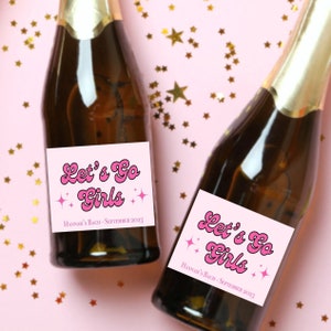 Mini Champagne Bottle Label | Bachelorette Party | Retro Hippie Blue Pink Rainbow | Personalized Wine Mini Champagne Labels