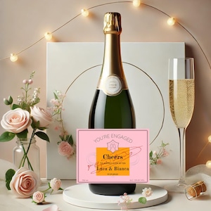 Autocollants personnalisés d'étiquette de champagne de célébration de fiançailles pour des cadeaux de fête de fiançailles
