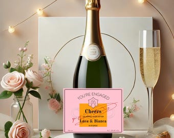 婚約パーティーギフトに最適な、パーソナライズされた婚約祝いシャンパンラベルステッカー
