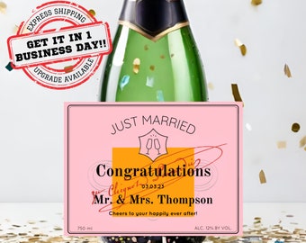 Custom Wedding Pink Champagne Label * Personalized Engagement Gift * Wedding Gift * Just Married  * Couple Gift * Champagne * Wine *