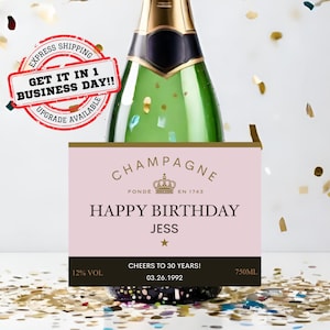 Birthday Champagne Label * Personalized Happy Birthday * Liquor Bottle Label * Gift For Her * Funny Cute Gift Ideas * Custom * FORTY * 30th