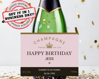 Birthday Champagne Label * Personalized Happy Birthday * Liquor Bottle Label * Gift For Her * Funny Cute Gift Ideas * Custom * FORTY * 30th