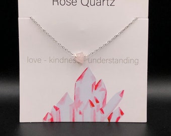 Dainty rose quartz crystal birthstone (January) necklace wire wrapped. stainless steel chain 18 inches.