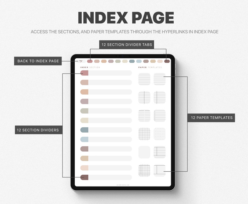 Digital Notebook 12 Hyperlinked Tabs for Goodnotes Etsy