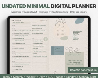 Undated Digital Planner, Digital Undated Planner for GoodNotes, Minimalist Digital Planner, Hyperlinked Planner, Planner Digital iPad