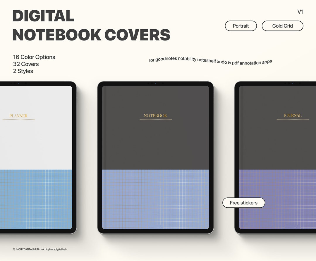 Digital Notebook Covers, Digital Notebook Cover for Planner, Grid