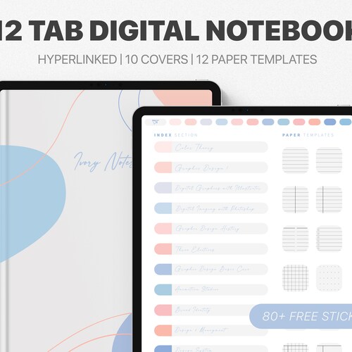 Digital Notebook 12 Hyperlinked Tabs for Goodnotes Etsy
