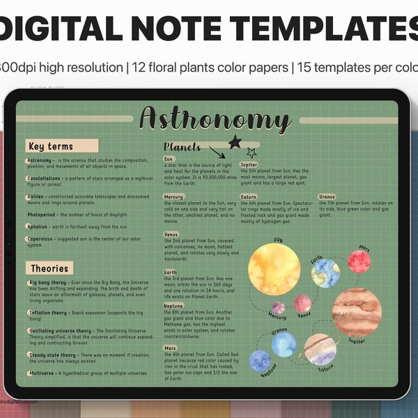 Student Note Template, iPad Notes Template, Noteshelf Template, College Note, Digital Note Templates, Digital Notebook Paper, GoodNotes Note