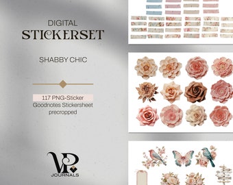 Digital sticker set "Shabby Chic" - PNG graphics for digital planning, including a Goodnotes sticker sheet.