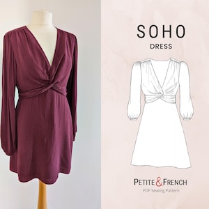 Soho Twisted Front Dress Sewing Pattern | Digital PDF printable patterns | Instant Download