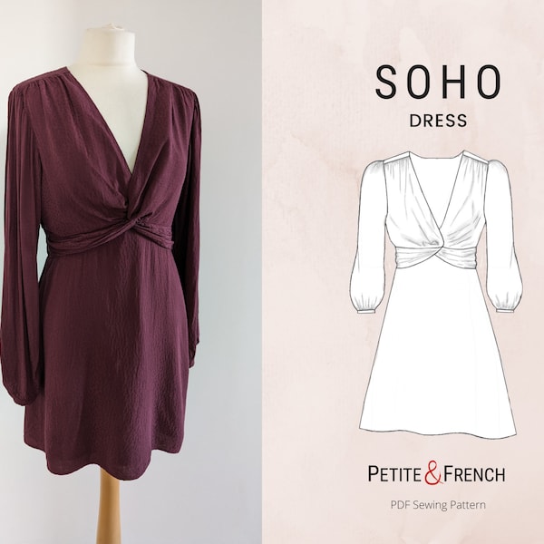 Soho Twisted Front Dress Sewing Pattern | Digital PDF printable patterns | Instant Download