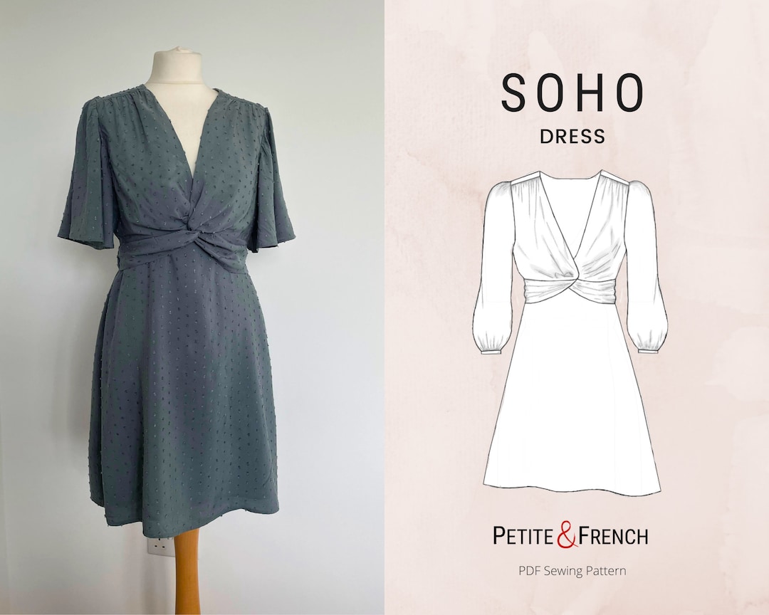 Soho Twisted Front Dress Sewing Pattern Digital PDF Printable Patterns