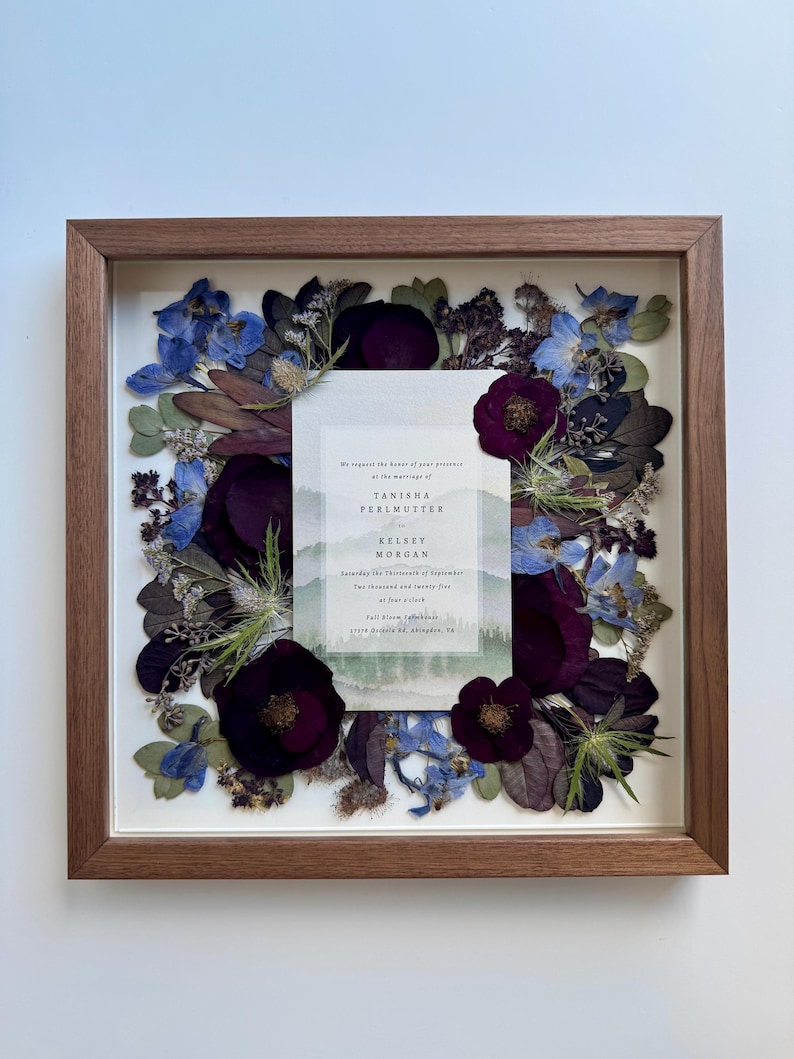 Pressed Bridal Bouquet with Invitation | Preserved Wedding Bouquet | Framed Wedding Flowers | Bouquet Keepsake | Bridal Bouquet Preservation image 4