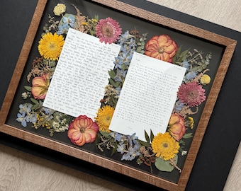 Pressed Bridal Bouquet with Vows | Preserved Wedding Bouquet | Framed Wedding Flowers | Bouquet Keepsake | Bridal Bouquet Preservation