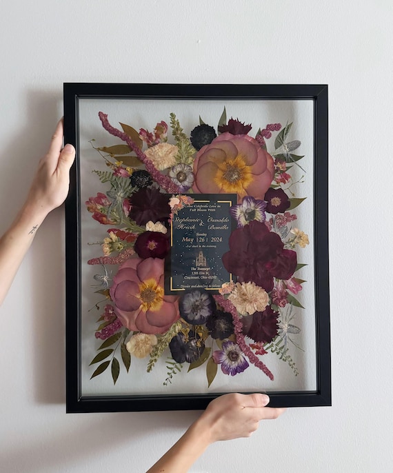 Pressed Bridal Bouquet with Invitation | Preserved Wedding Bouquet | Framed Wedding Flowers | Bouquet Keepsake | Bridal Bouquet Preservation
