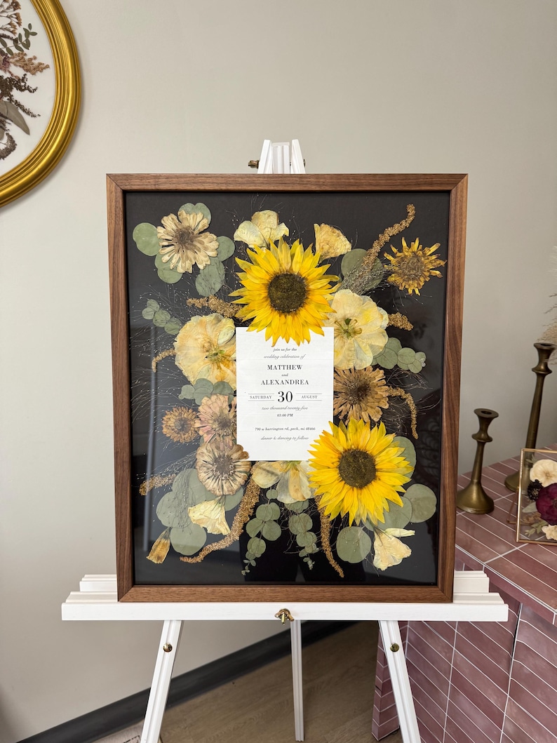 Pressed Bridal Bouquet with Invitation | Preserved Wedding Bouquet | Framed Wedding Flowers | Bouquet Keepsake | Bridal Bouquet Preservation image 3