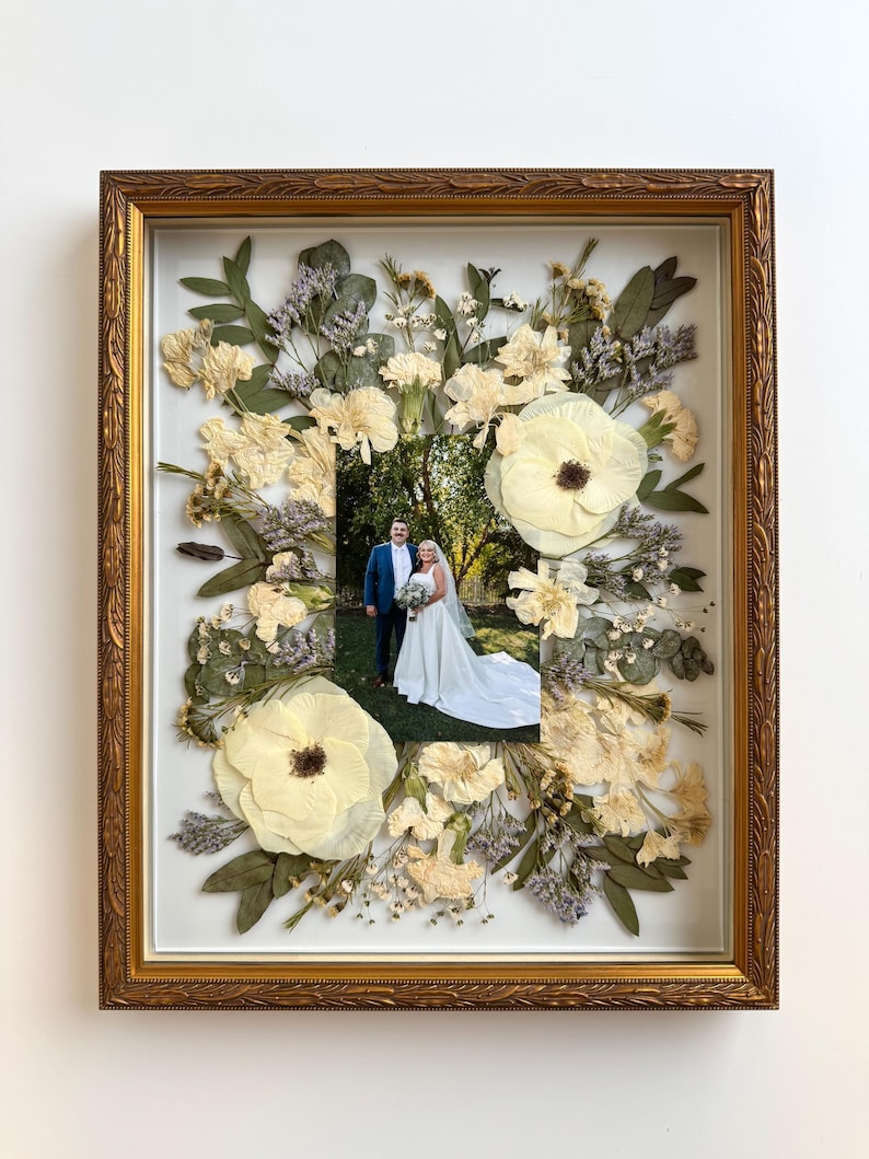 Pressed Bridal Bouquet with Invitation | Preserved Wedding Bouquet | Framed Wedding Flowers | Bouquet Keepsake | Bridal Bouquet Preservation image 5
