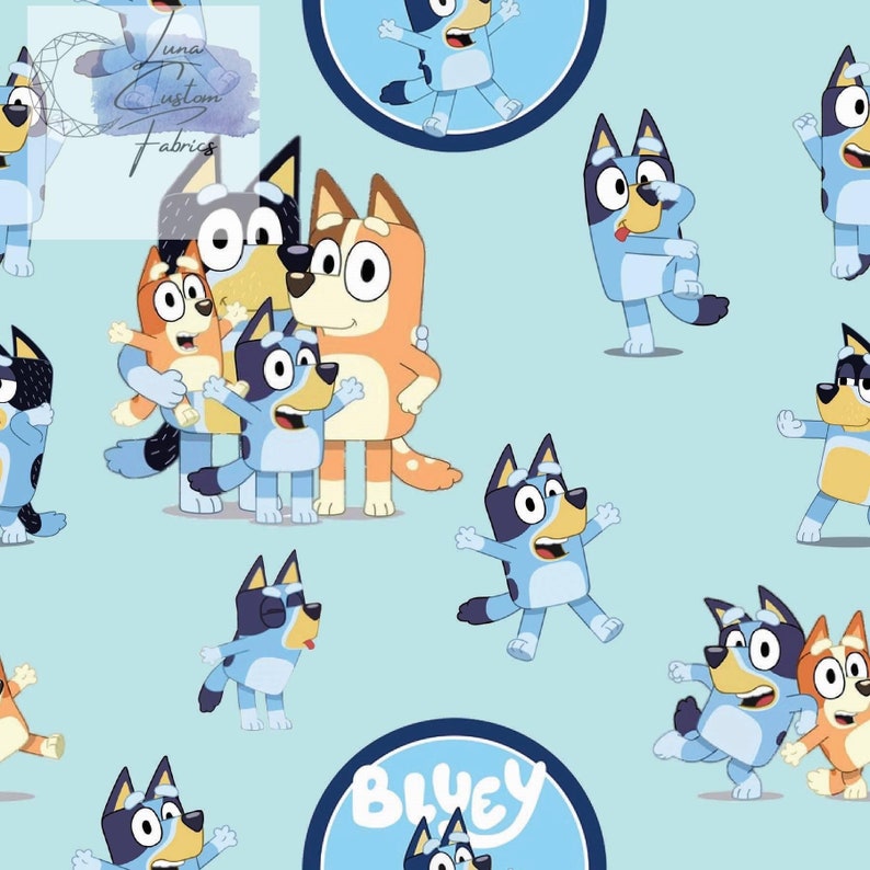 Blue Cartoon Dog Preorder Australian Kids Show Fabric Cotton | Etsy