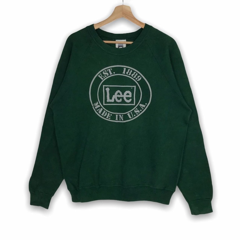 Vintage 90\u2019s LEE SPORTWEAR Made in USA Sweatshirt Printed Spell Out Big Logo Crew Neck Sweatshirt Size Large