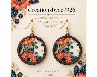 Boho Floral Wood Dangle Earrings | Rustic Farmhouse Jewelry | Lightweight Statement Earrings | Gift for Her