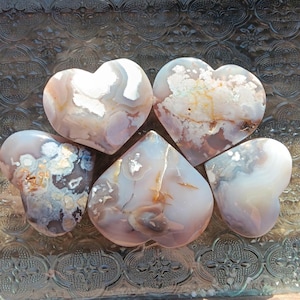 Black Flower Agate  Hearts