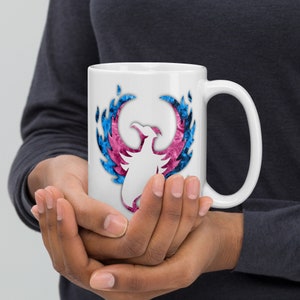 Trans pride phoenix White glossy mug - transgender pheonix flame