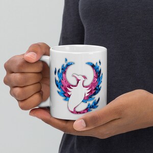 Trans pride phoenix White glossy mug - transgender pheonix flame