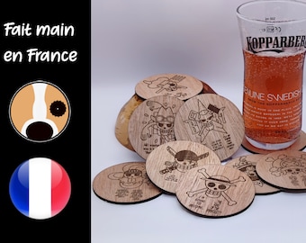 Posavasos de madera de One Piece - Juego de 9 - Regalo ideal para fans de One Piece - Envío rápido