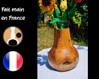 Turned birch vase with glass insert - Handmade in France