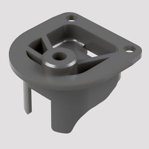 May include: A gray plastic 3D printed part with a circular opening and a slot on the side.