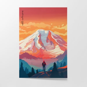 PNW Mt Rainier Hiker Art - Art Print (MULTIPLE SIZES)