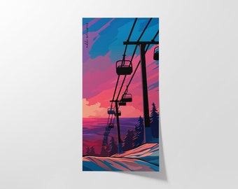 Chairlift, Ski, Snowboard Art Print - Multiple sizes 5x10in, 10x20in, 20x40in