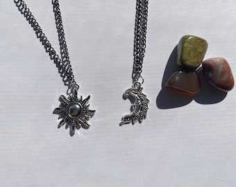 Matching Silver Sun and Moon Necklaces