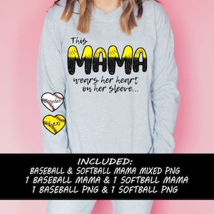 Esta MAMA lleva su corazón en la manga PNG / Descarga digital / Softbol Mama PNG / Béisbol png / Descarga digital personalizada