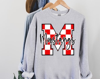 Mustangs Checkered PNG, School Spirit Mascot Design, Team Spirit PNG, Sublimation File, Shirt Design, Digital Download