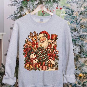 Vintage Christmas PNG, Santa Reindeer Nutcracker Design, Retro Christmas Sublimation, Festive Holiday Shirt PNG, DTF Transfer