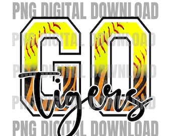 Go Tigers Softball PNG, Team Mascot Shirt Design, Game Day Softball Graphic, School Spirit Sublimation File, Instant Download