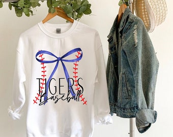 Tigers Baseball PNG, Coquette Bow Game Day Shirt Design, Baseball Mom Graphic, Sports Sublimation File, Instant Download