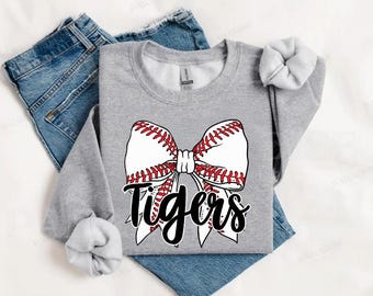 Tigers Baseball PNG, Coquette Bow Game Day Shirt Design, Baseball Mom Graphic, Sports Sublimation File, Instant Download