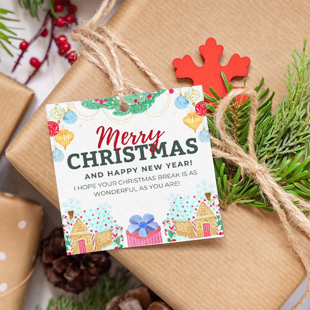 Teacher Christmas Gift Tag Printable Teacher Christmas Card Teacher
