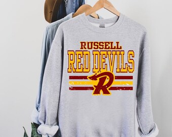 Russell Red Devils PNG | School Spirit Mascot Design | Football Team PNG | Sublimation File | Shirt Design | Digital Download