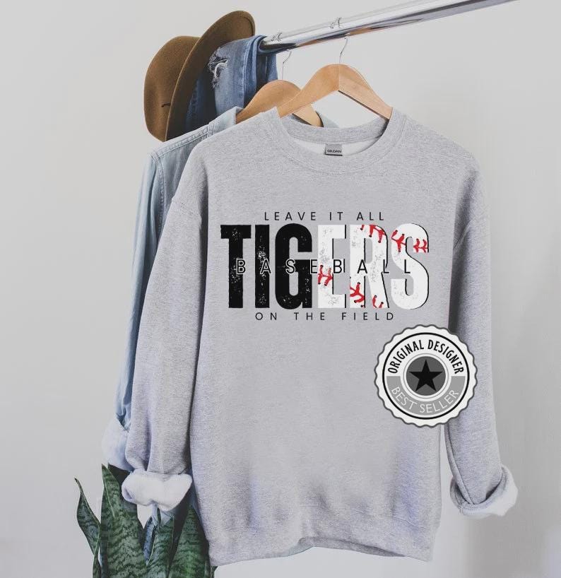 Leave it all on the field Tigers Baseball PNG, Game Day Team Shirt Design, Baseball Sublimation Graphic, School Spirit, Instant Download image 1