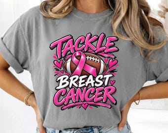 Breast Cancer Football PNG, Tackle Breast Cancer Shirt Design, Pink Ribbon Football PNG, Cancer Awareness Sublimation