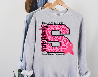 Spartans Breast Cancer Awareness PNG | Pink Ribbon School Spirit Mascot Design | Sublimation File | Game Day Shirt | Digital Download