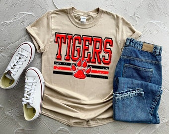 Tigers PNG, Vintage Team Mascot Shirt Design, Game Day School Spirit Graphic, Sports Sublimation File, Instant Download