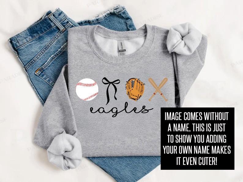 May include: Gray sweatshirt with a baseball, a glove, two crossed bats, and the text "OX eagles".